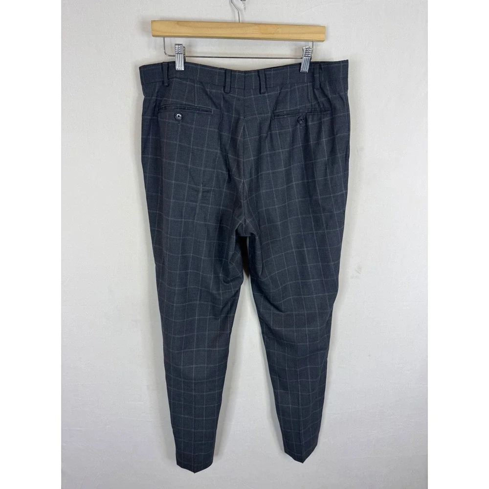 Indochino Mens 44L Tall 36X31 Gray Windowpane 100% Wool 2 Piece Suit Paisley